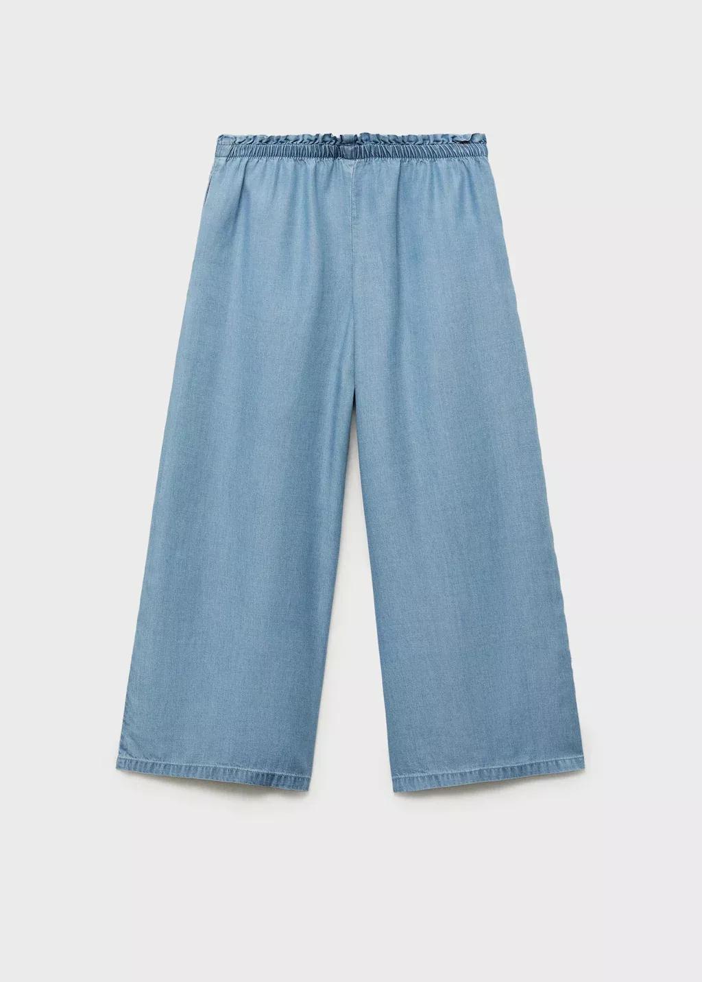 Blue Flowy Straight-Fit Trousers With Bow, Kids Girl, , large image number 4