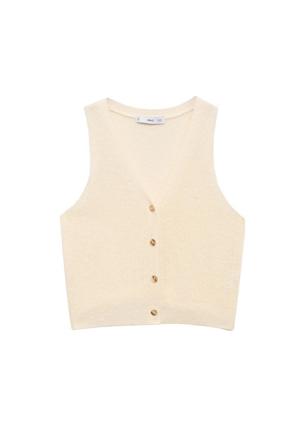 Beige Chunky-Knit Waistcoat With Buttons, , large image number 4