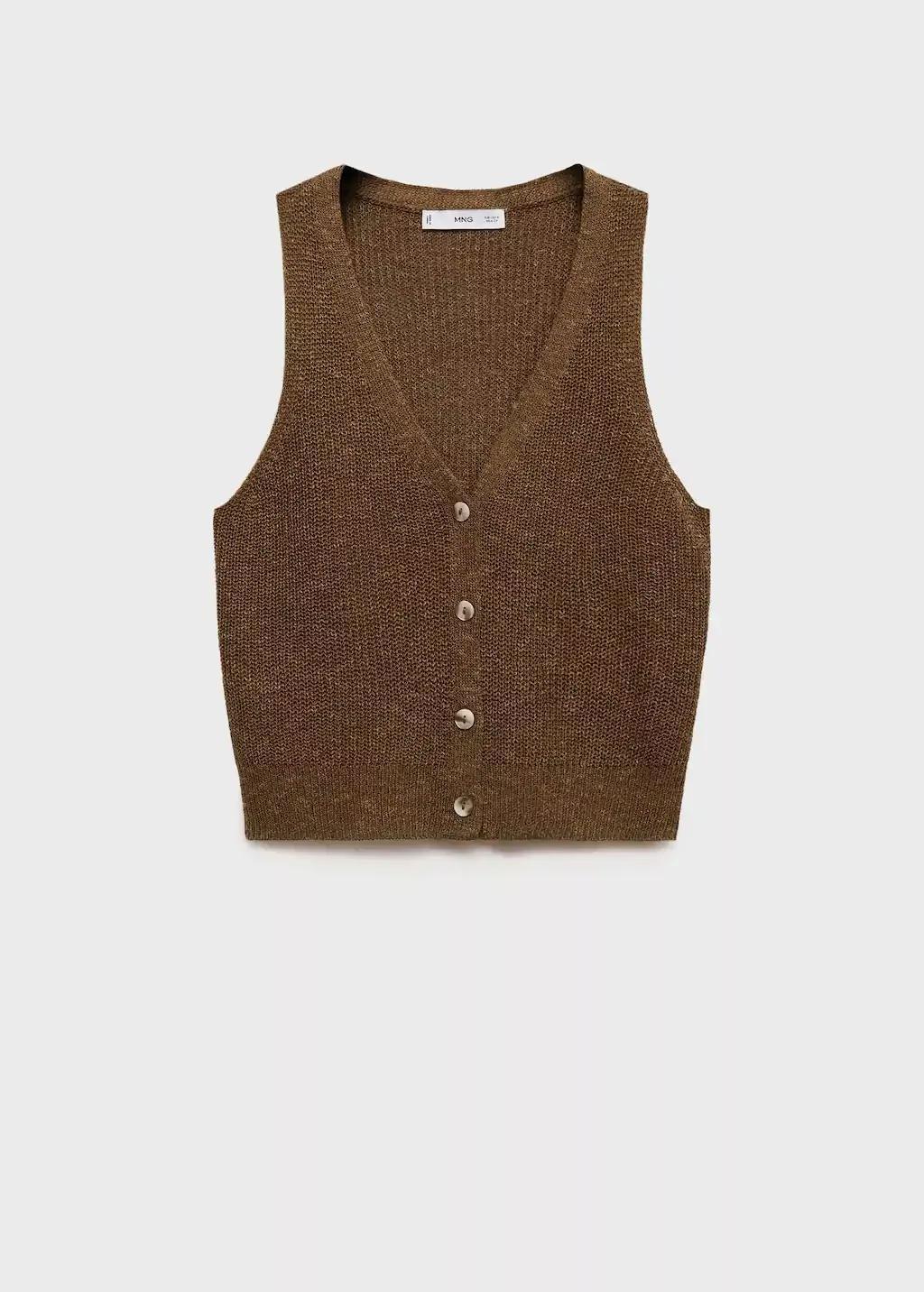 Brown Chunky-Knit Waistcoat With Buttons, , large image number 3