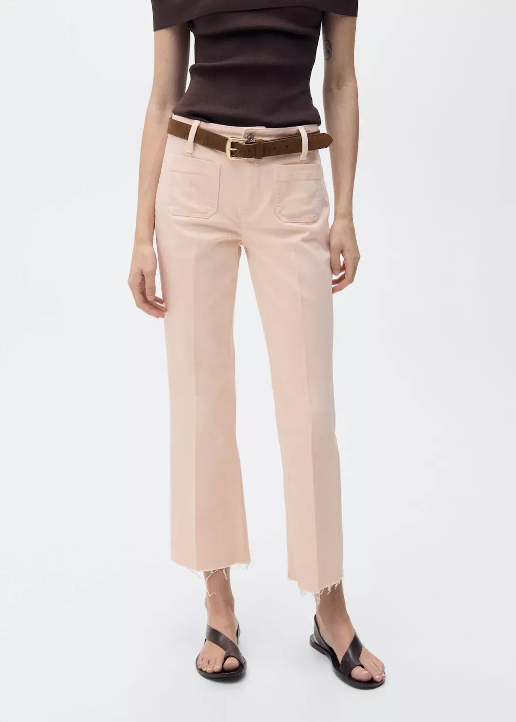 Pink Flared Cropped Jeans With Pockets, , large image number 0