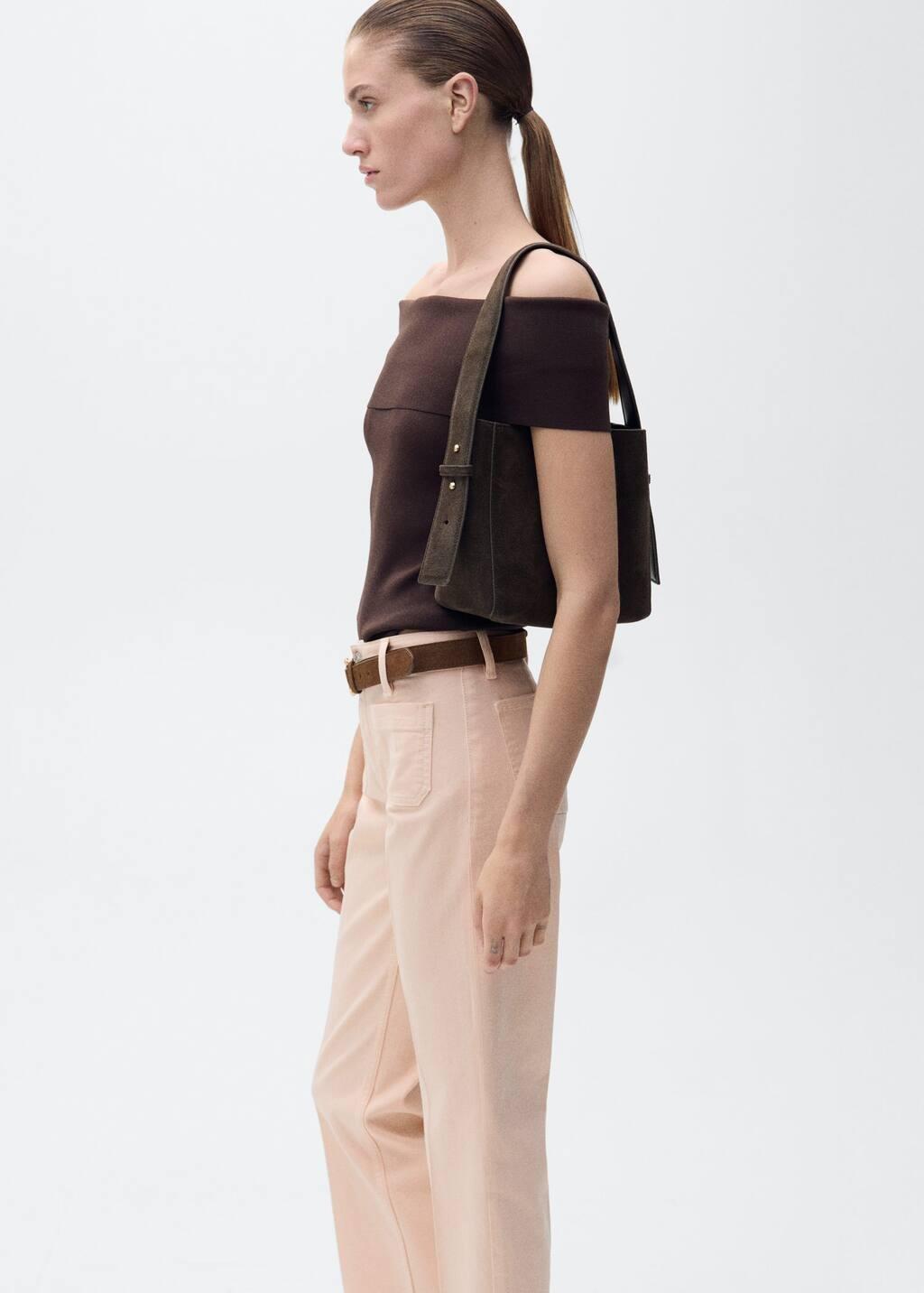 Pink Flared Cropped Jeans With Pockets, , large image number 2