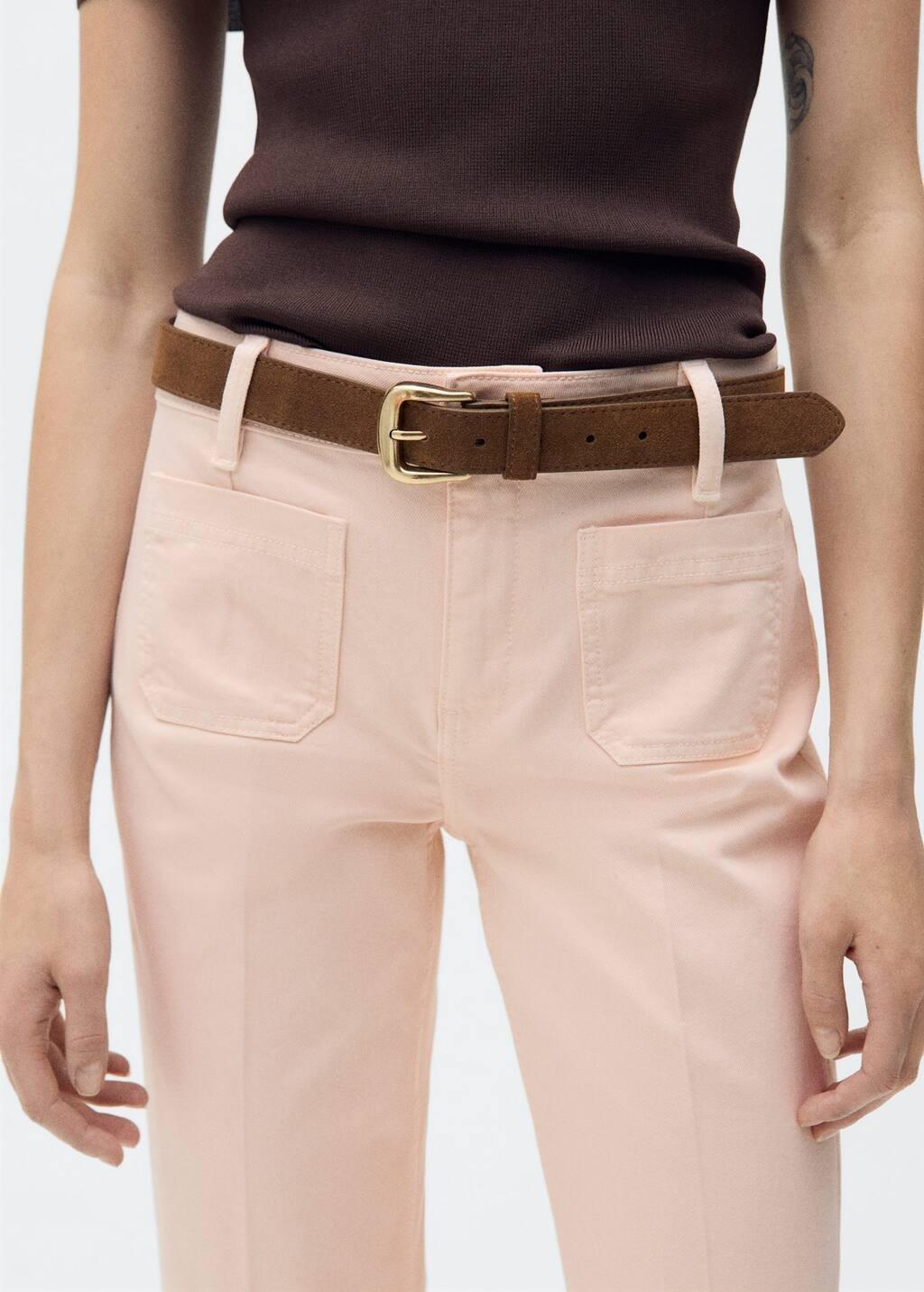 Pink Flared Cropped Jeans With Pockets, , large image number 4