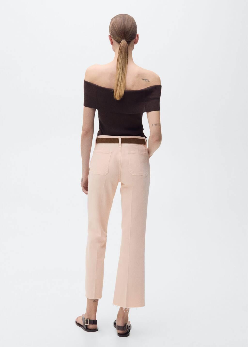 Pink Flared Cropped Jeans With Pockets, , large image number 6