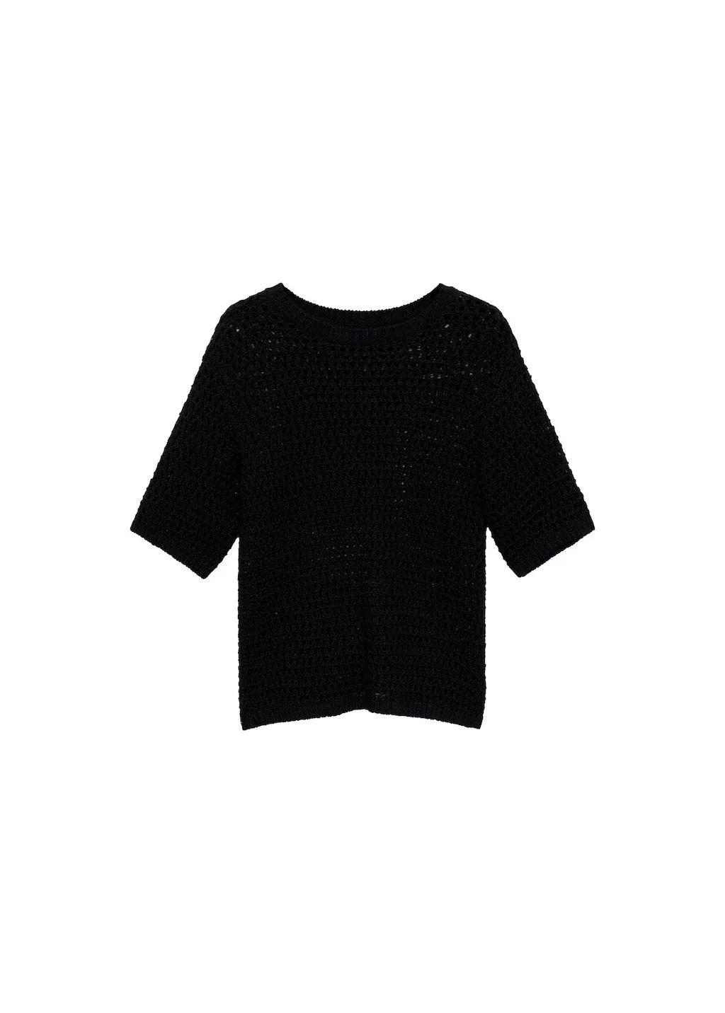 Black Short-Sleeved Crochet Sweater, , large image number 3