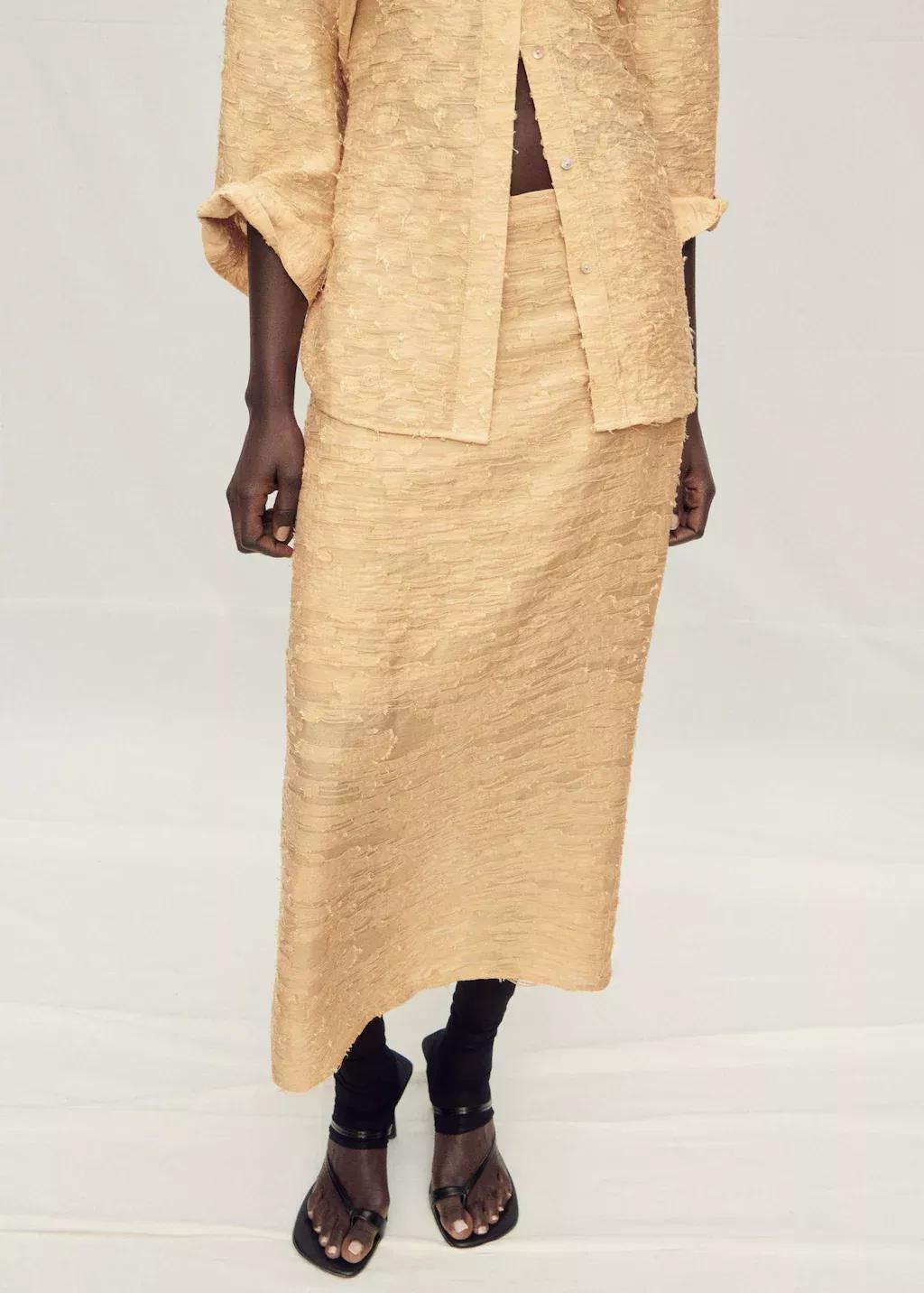 MEDIUM YELLOW Textured straight skirt, , large image number 0