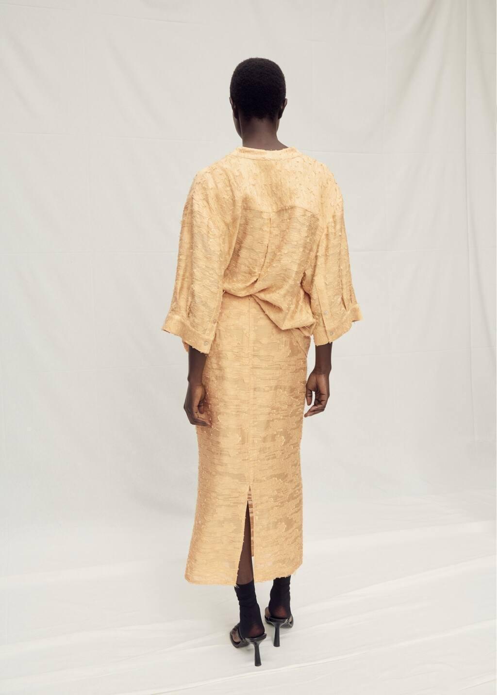 MEDIUM YELLOW Textured straight skirt, , large image number 5