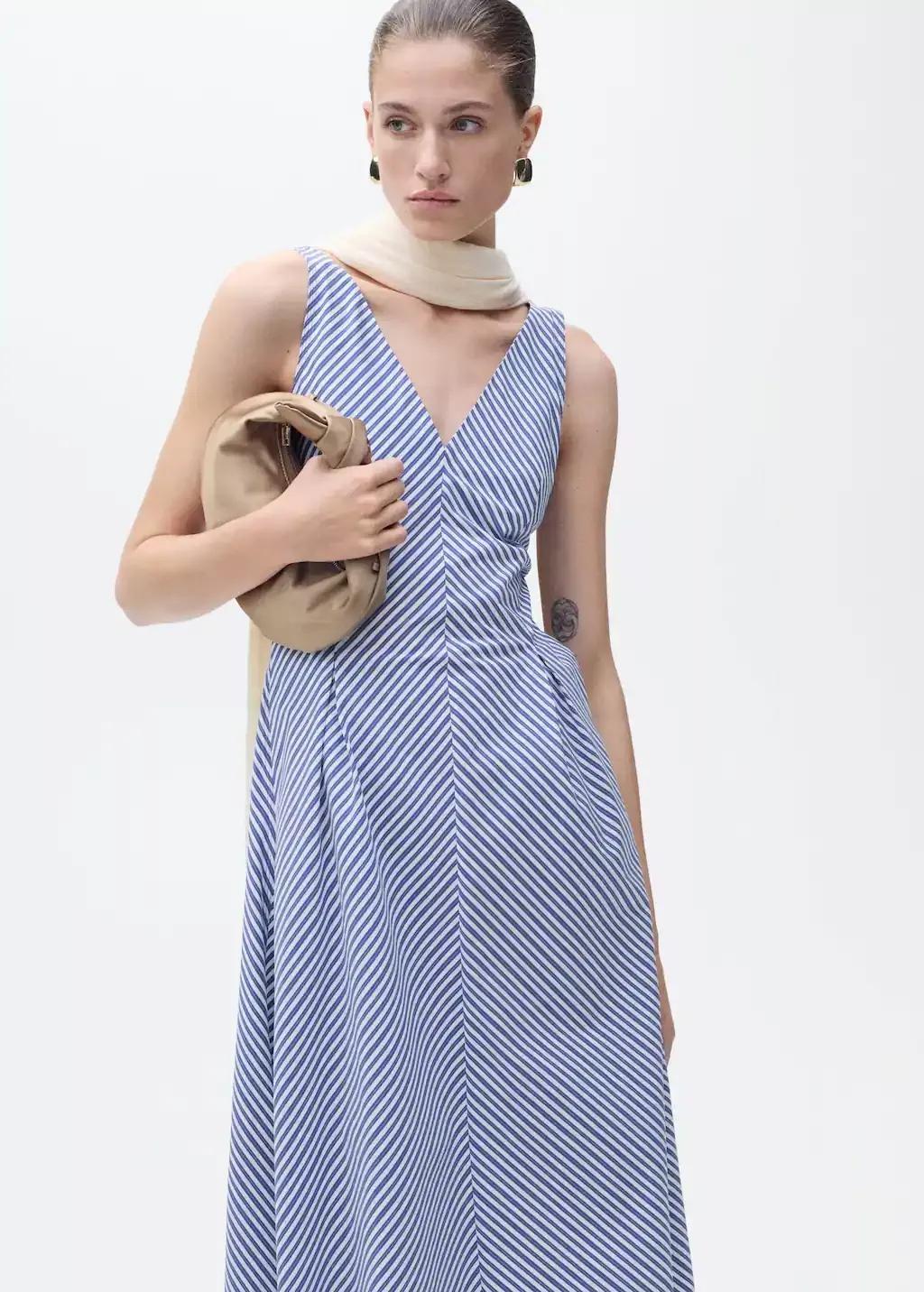 Blue Striped Flared Midi-Dress, , large image number 0