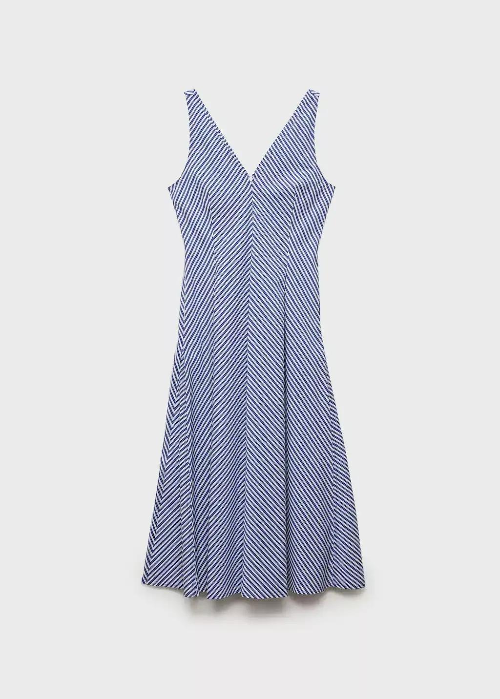 Blue Striped Flared Midi-Dress, , large image number 3