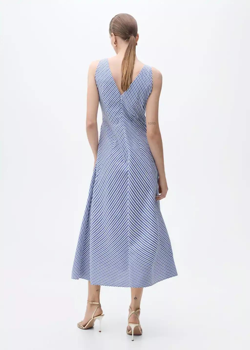Blue Striped Flared Midi-Dress, , large image number 4