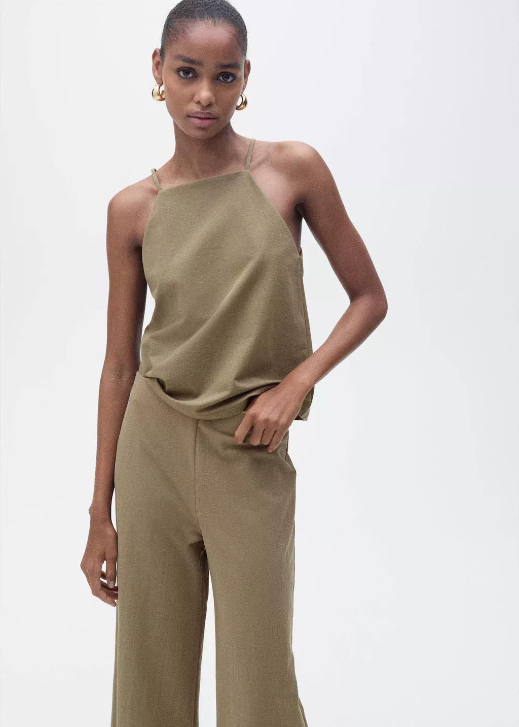 Khaki Halter Neck Cotton Top, , large image number 0