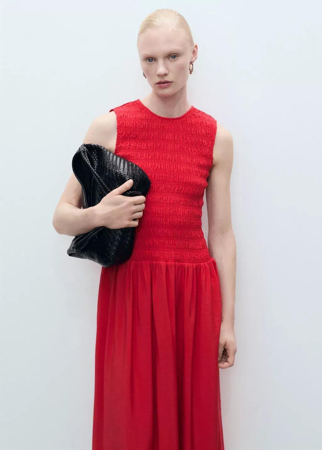RED Flared dress with gathered body, , large image number 0