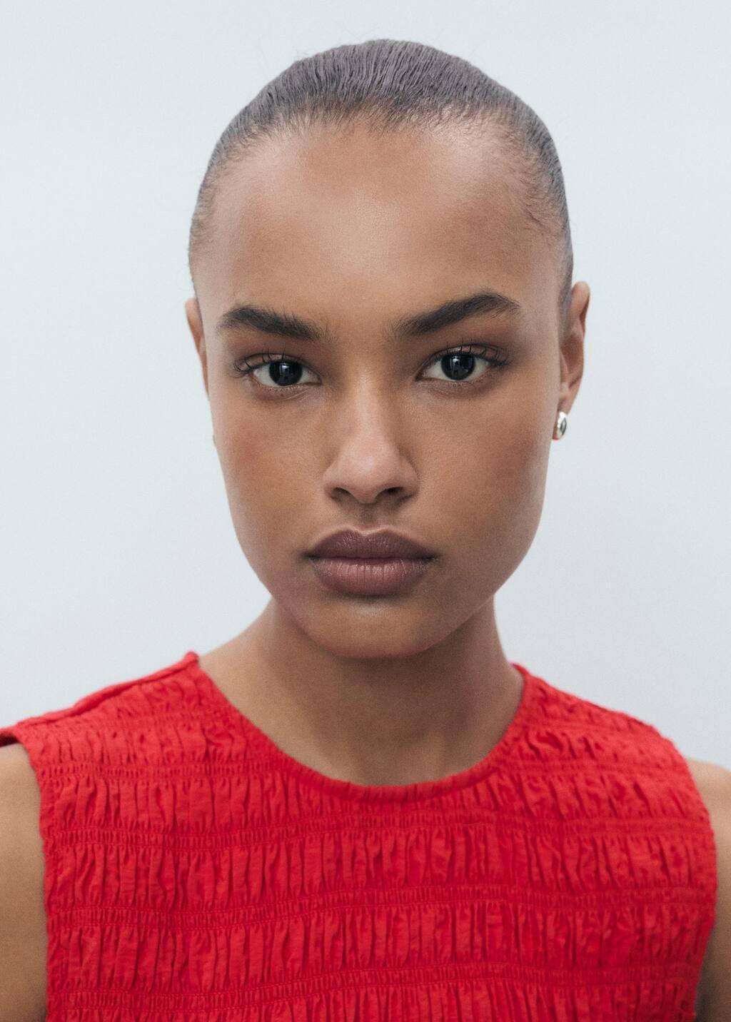 Red Flared Dress With Gathered Body, Red, large image number 2