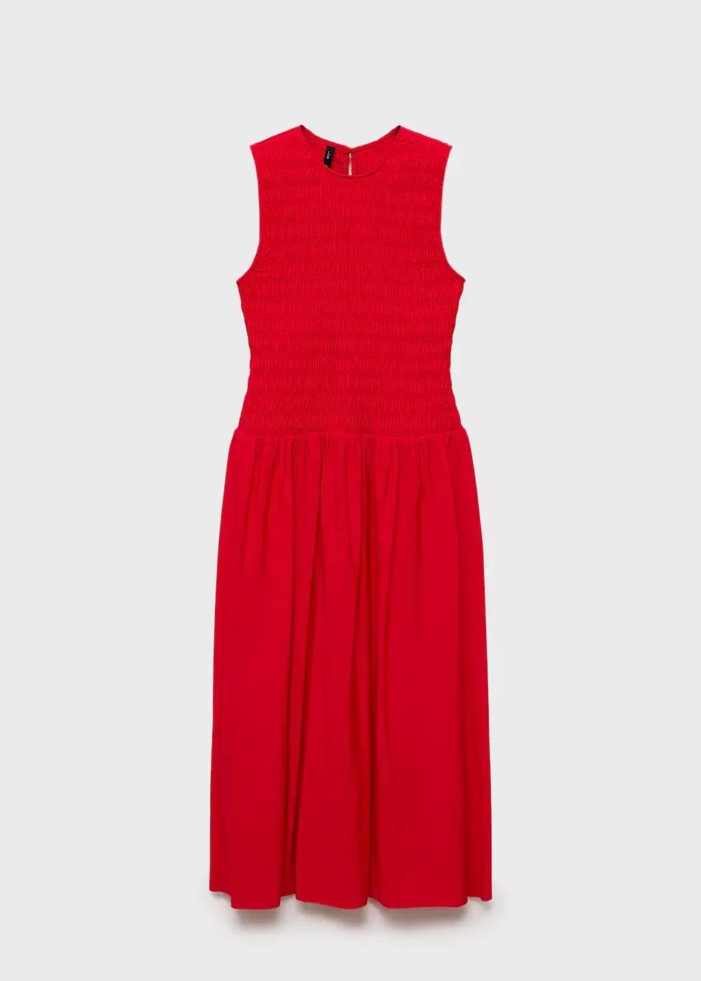 RED Flared dress with gathered body, , large image number 4