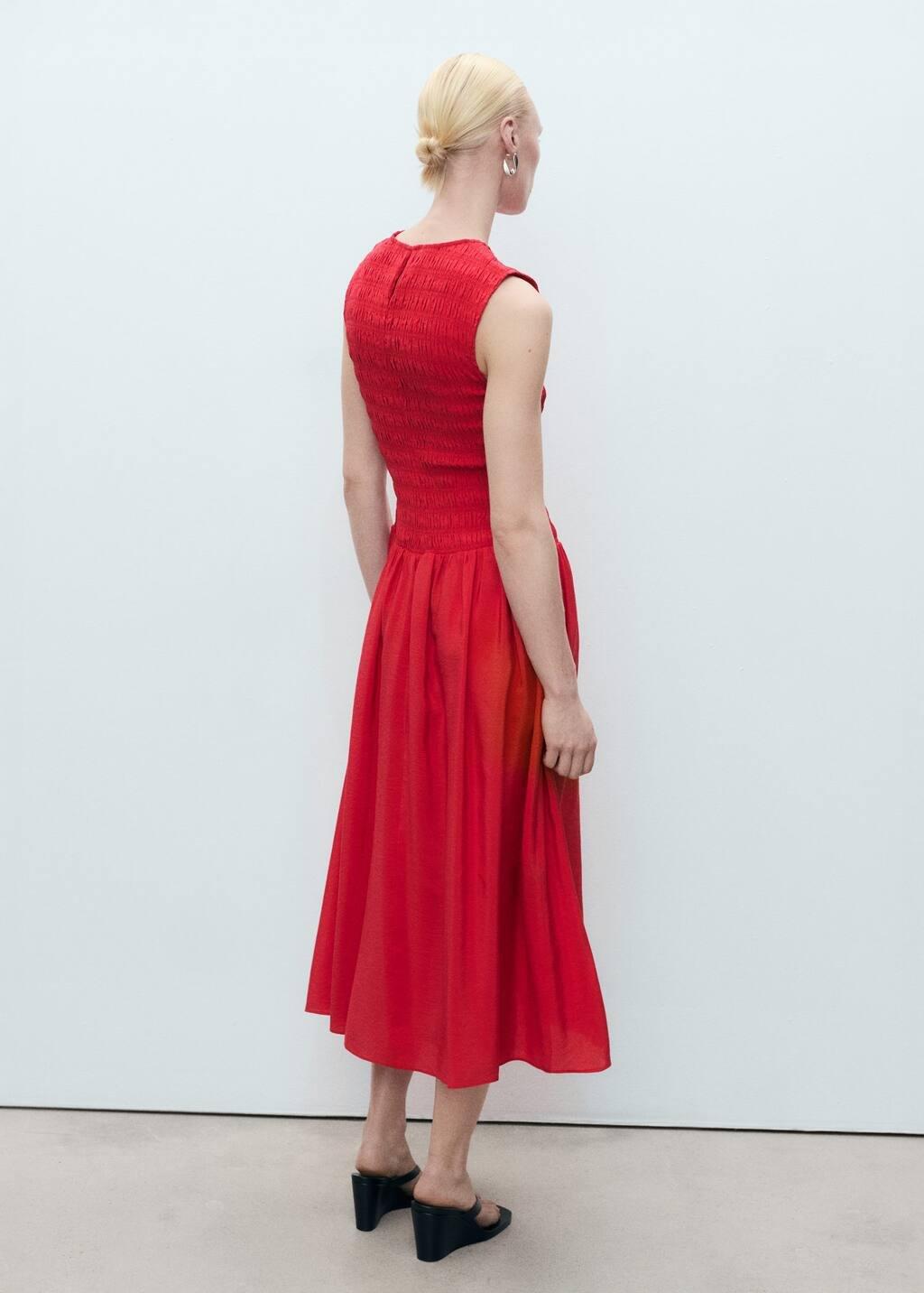 Red Flared Dress With Gathered Body, Red, large image number 5