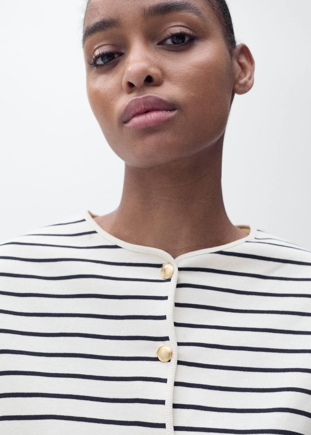 Navy Short Sleeve Striped Cardigan, , large image number 2