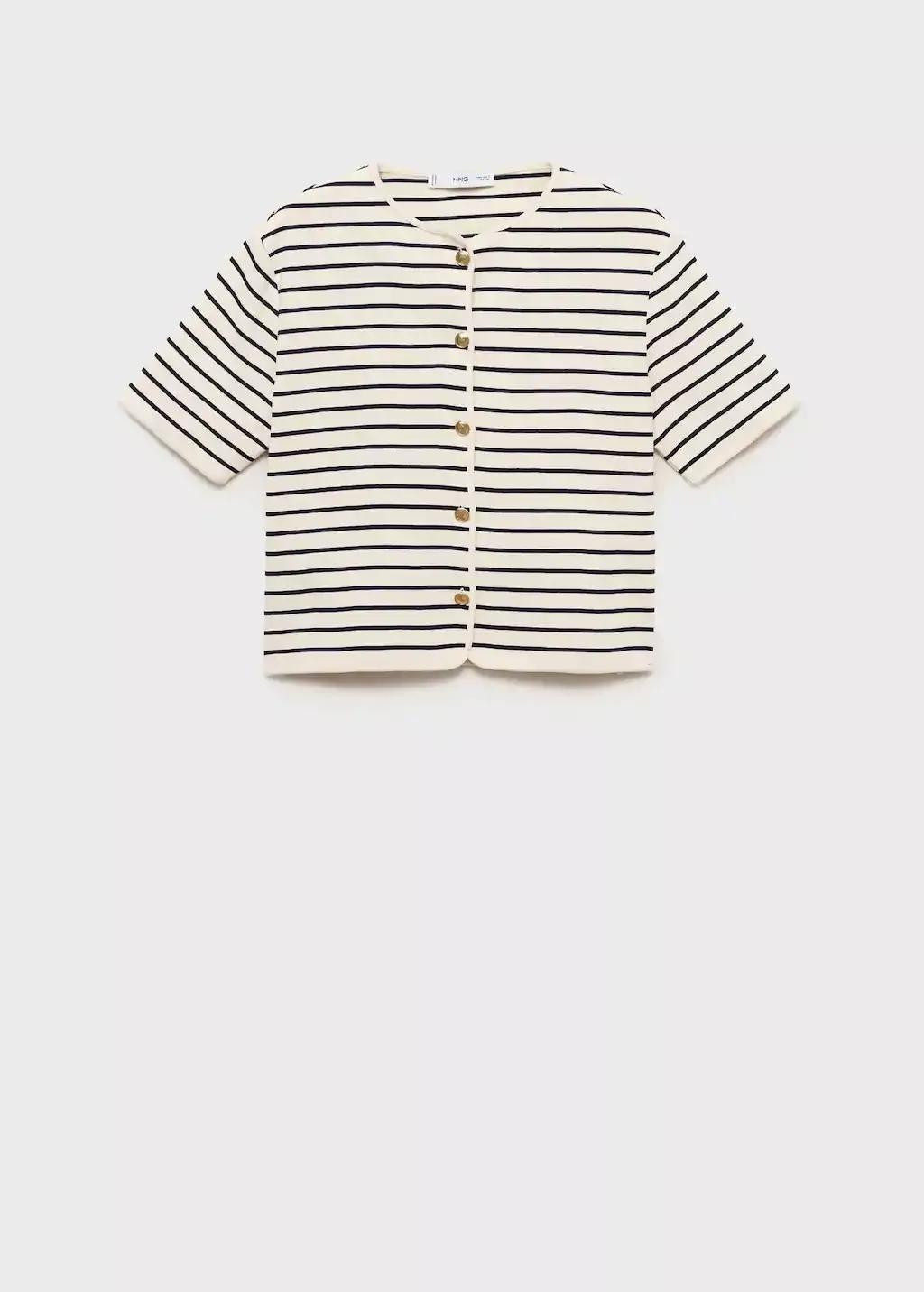 Navy Short Sleeve Striped Cardigan, , large image number 3