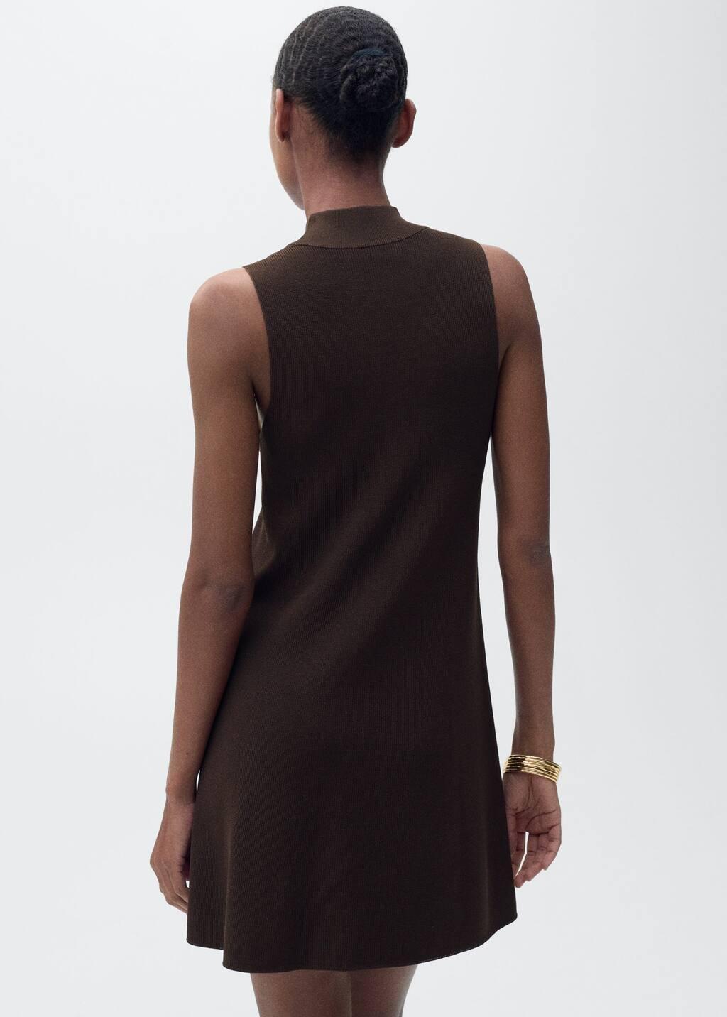 DARK BROWN Perkins-neck knitted dress, , large image number 3