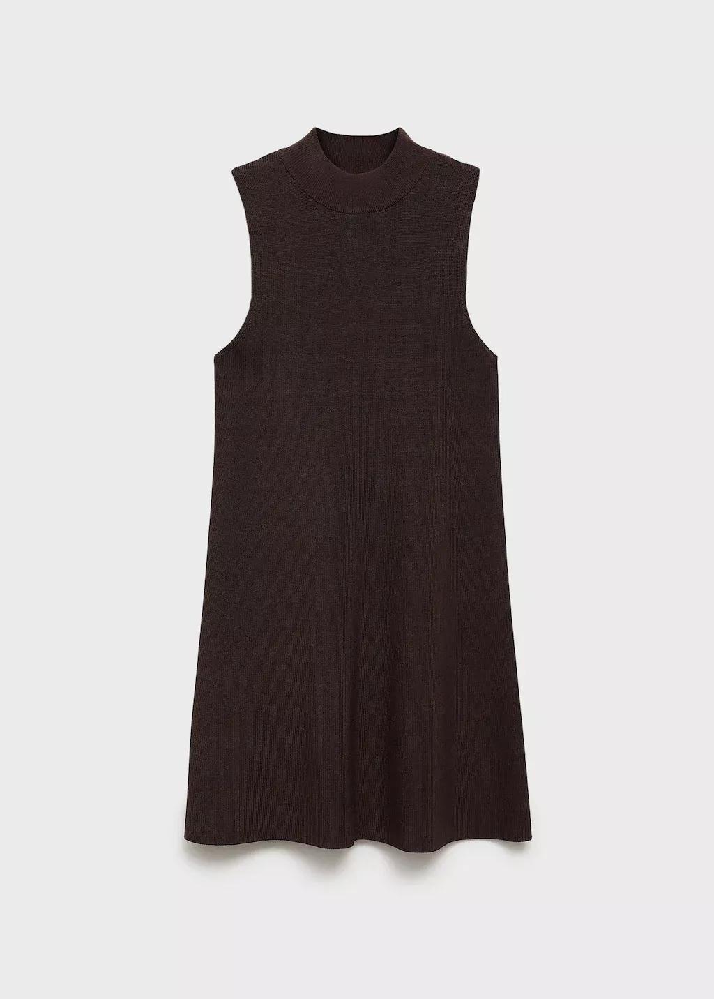 DARK BROWN Perkins-neck knitted dress, , large image number 5