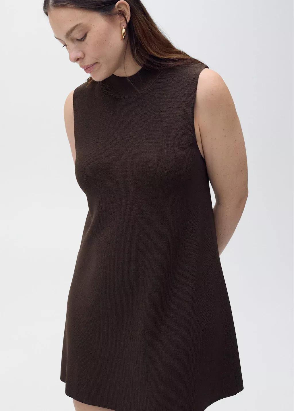 DARK BROWN Perkins-neck knitted dress, , large image number 6