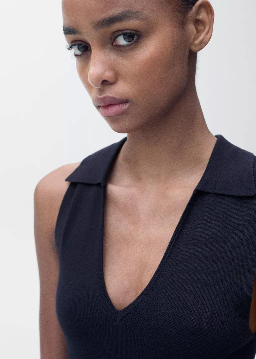 Navy Knitted Midi-Dress With Lapels, , large image number 1