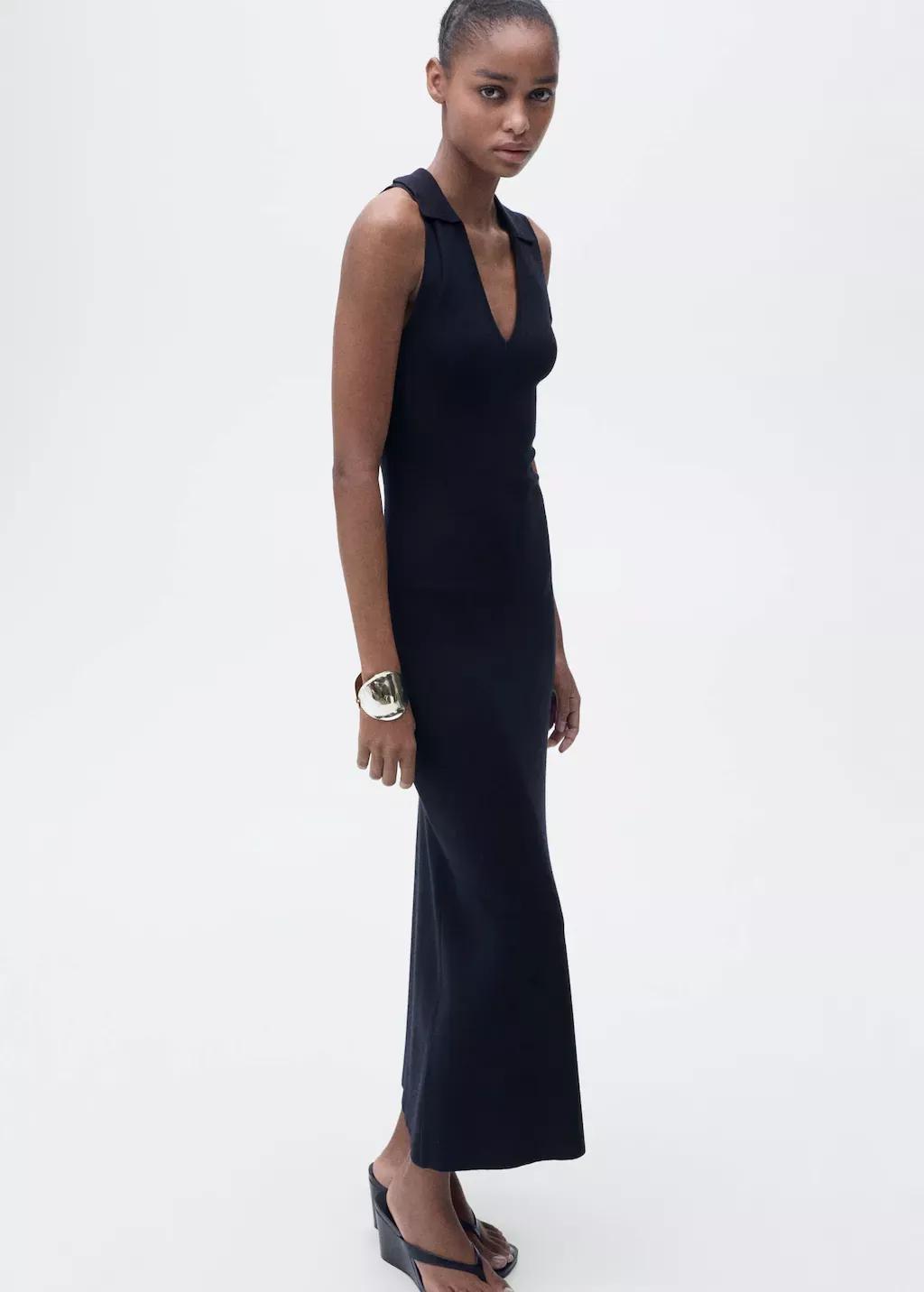 Navy Knitted Midi-Dress With Lapels, , large image number 2