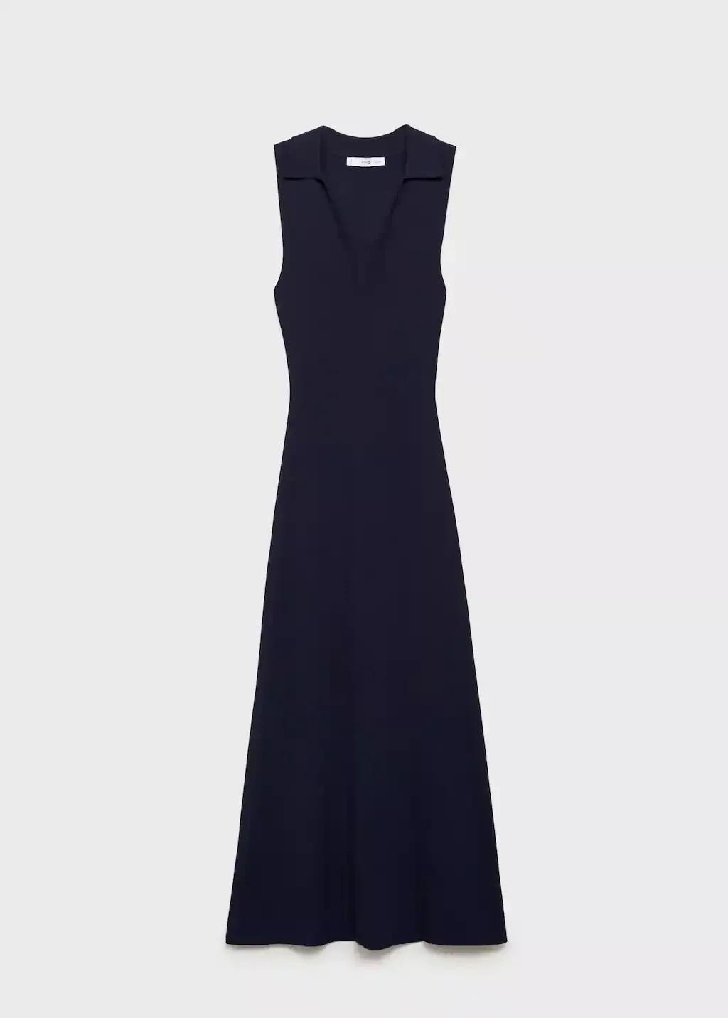 Navy Knitted Midi-Dress With Lapels, , large image number 3