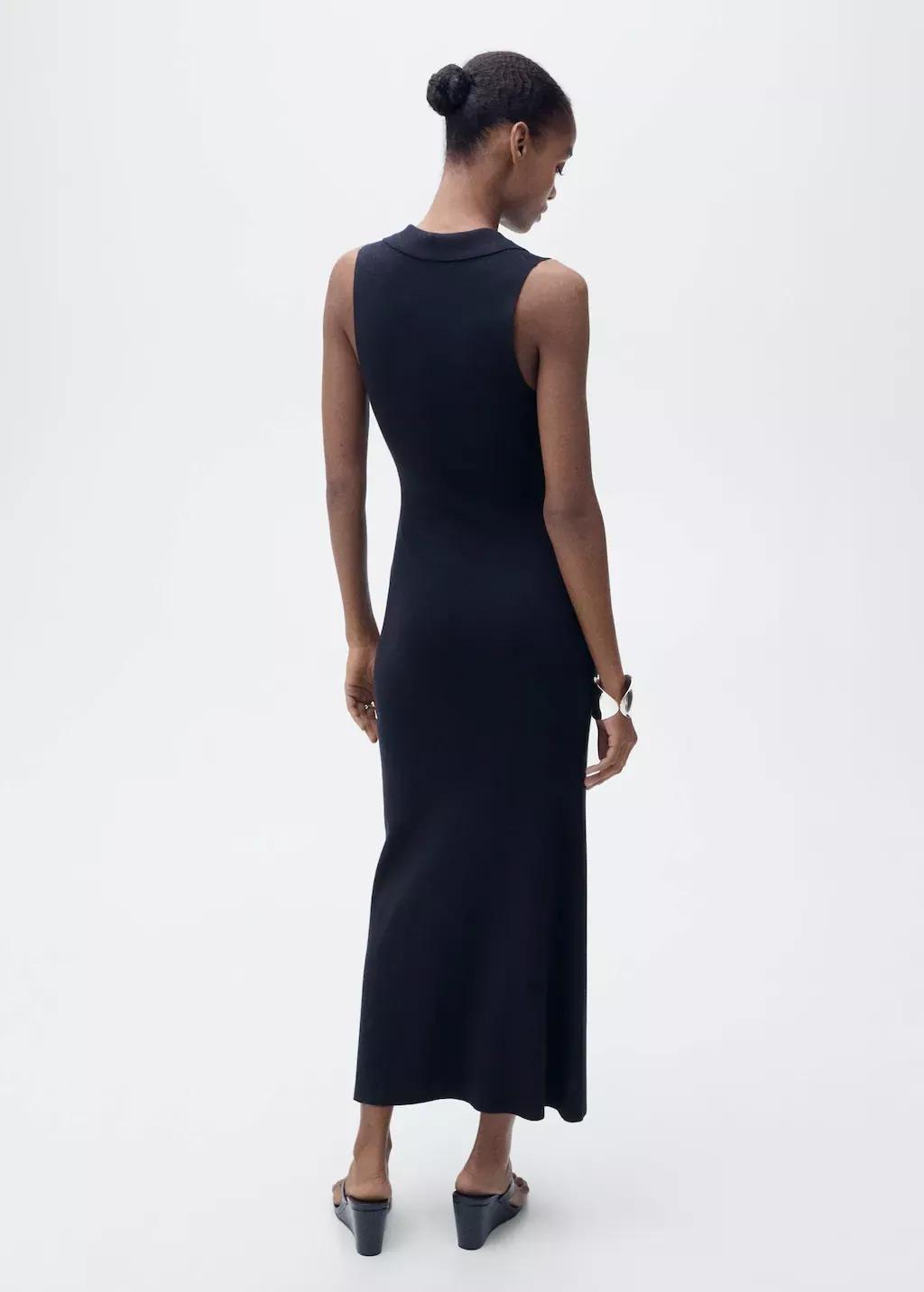 Navy Knitted Midi-Dress With Lapels, , large image number 8
