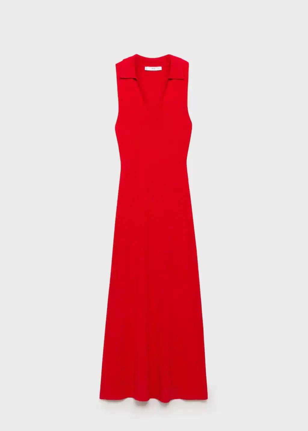 Red Knitted Midi-Dress With Lapels, , large image number 3