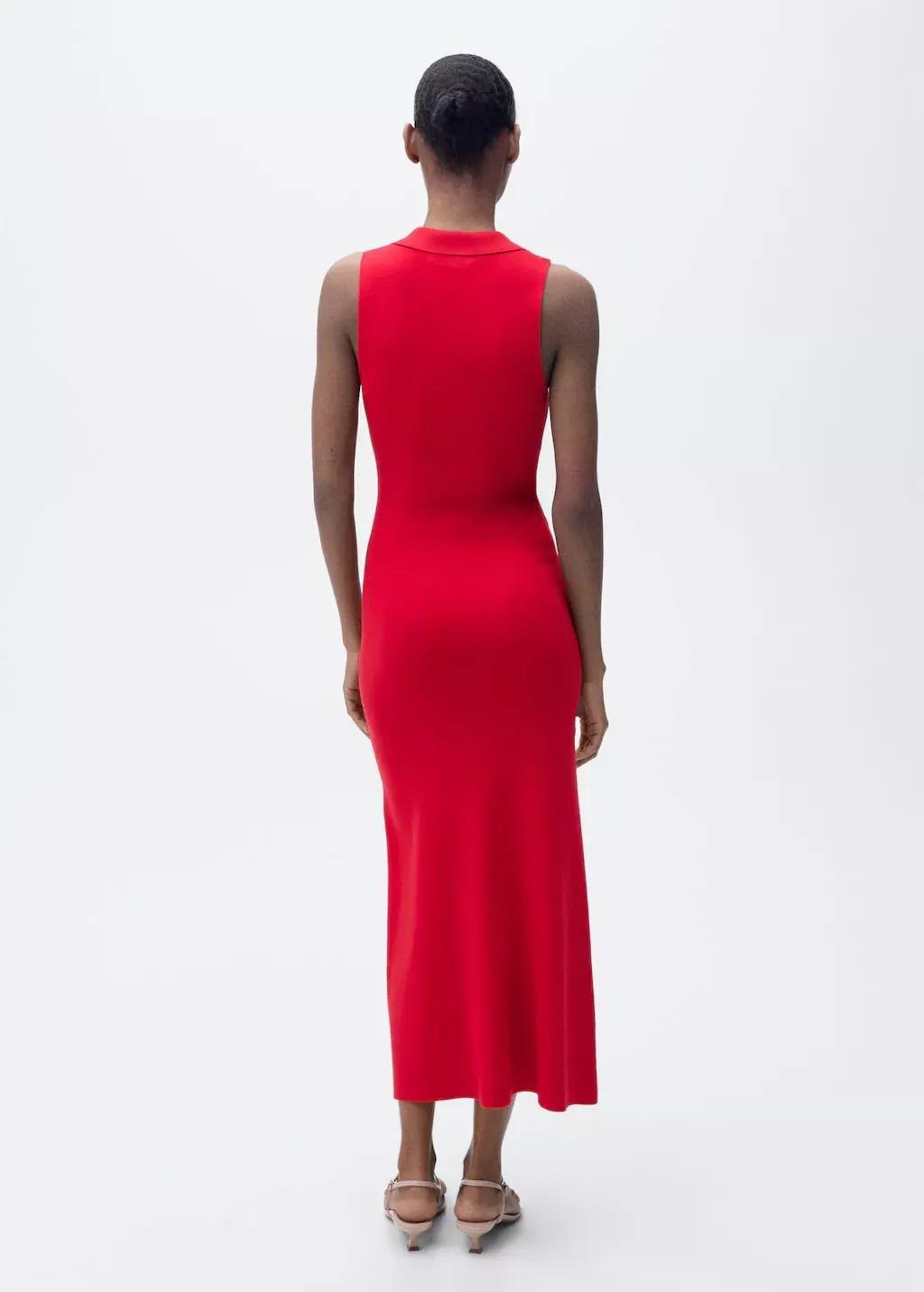 Red Knitted Midi-Dress With Lapels, , large image number 7