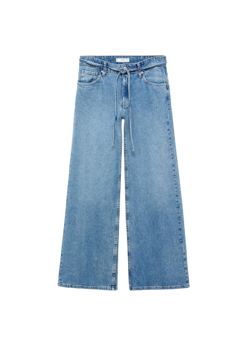 Blue Low-Rise Wideleg Jeans With Belt, , large image number 3