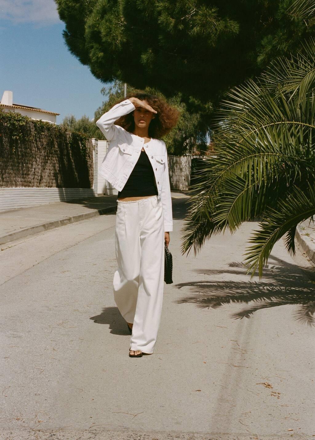 White Wideleg Denim Trousers With Frayed Waist, , large image number 3