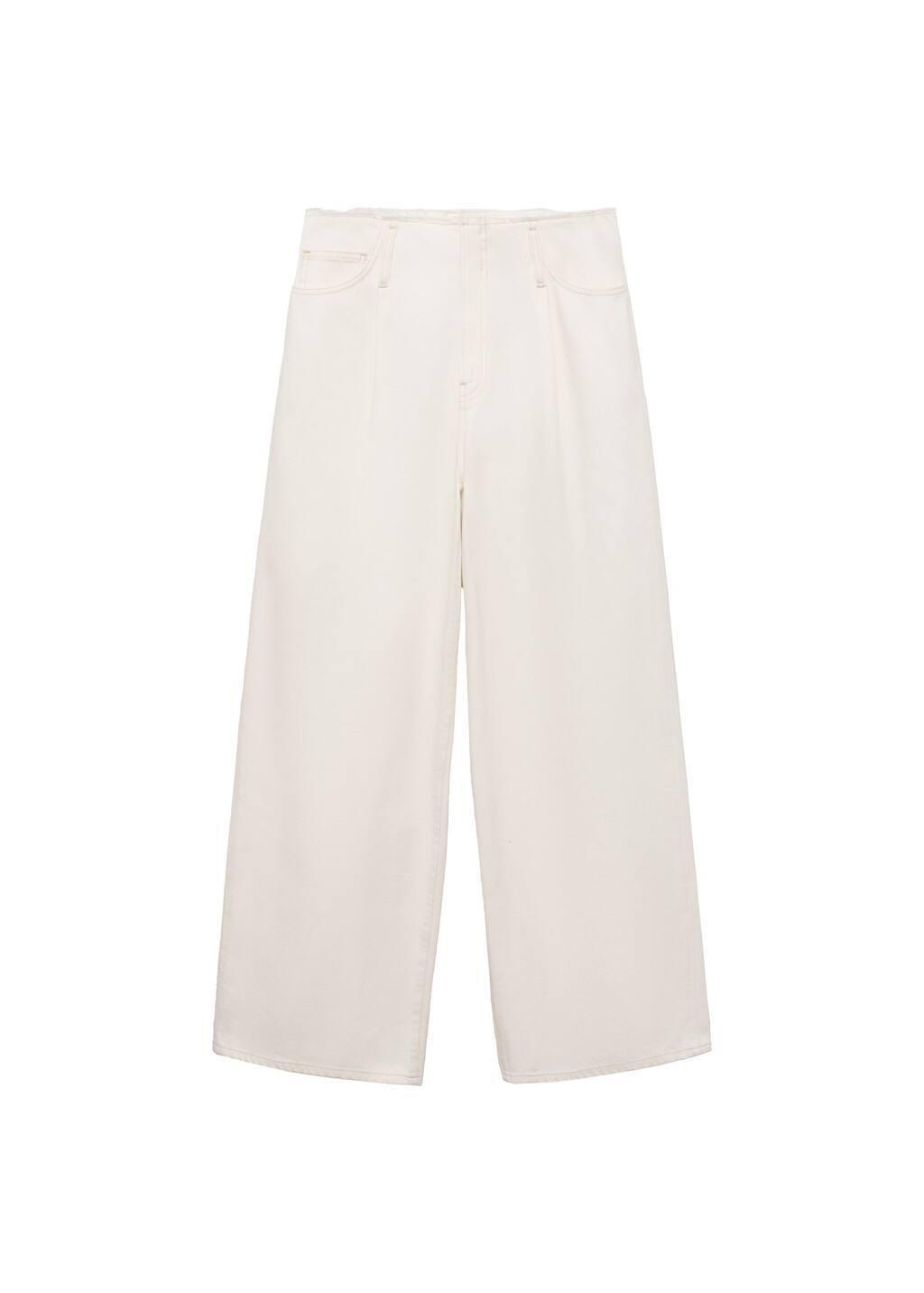 White Wideleg Denim Trousers With Frayed Waist, , large image number 4