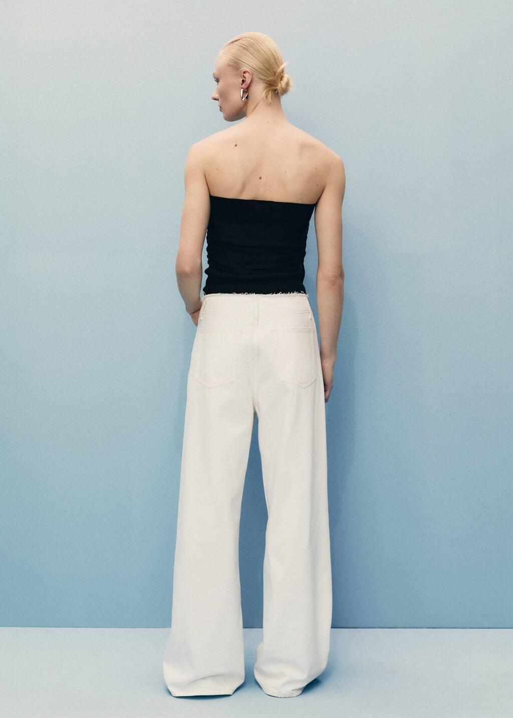 White Wideleg Denim Trousers With Frayed Waist, , large image number 5