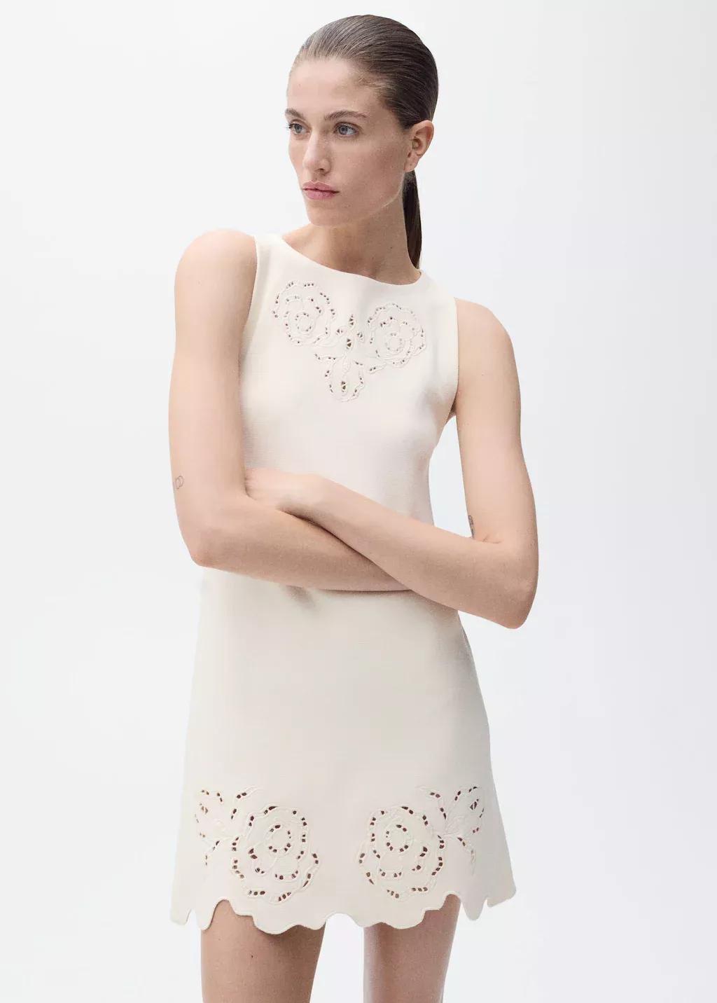 LIGHT BEIGE Knitted dress openwork details, , large image number 0
