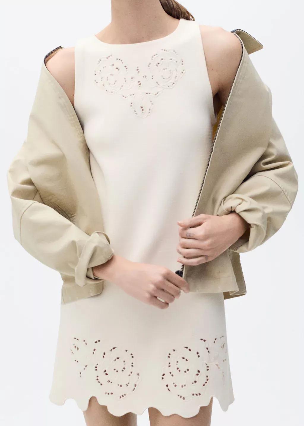 LIGHT BEIGE Knitted dress openwork details, , large image number 2