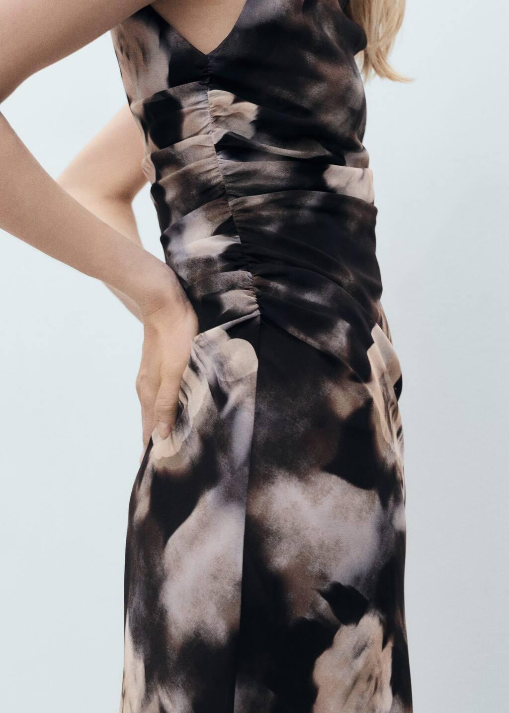 Brown Floral-Print Draped Dress, , large image number 1