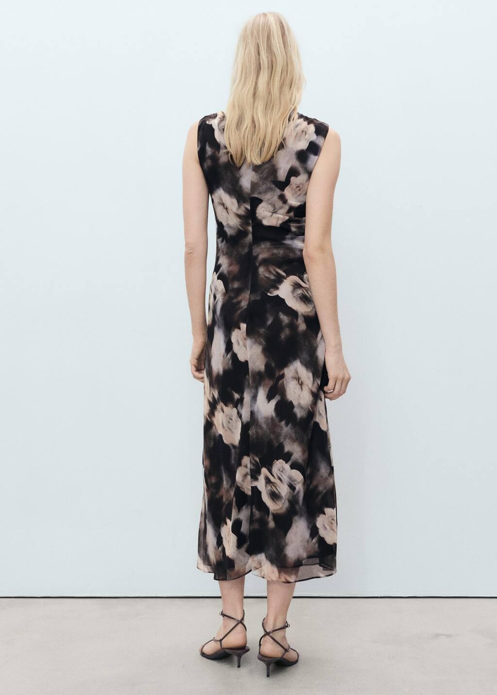 Brown Floral-Print Draped Dress, , large image number 5