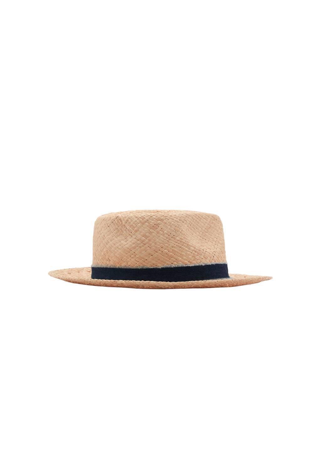 Beige Raffia Hat With Denim Bow, Light Beige, large image number 2