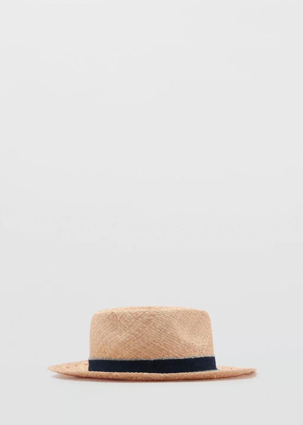 Beige Raffia Hat With Denim Bow, Light Beige, large image number 4