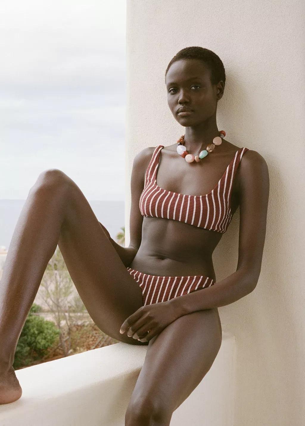 DARK BROWN Striped ribbed bikini bottoms, , large image number 1