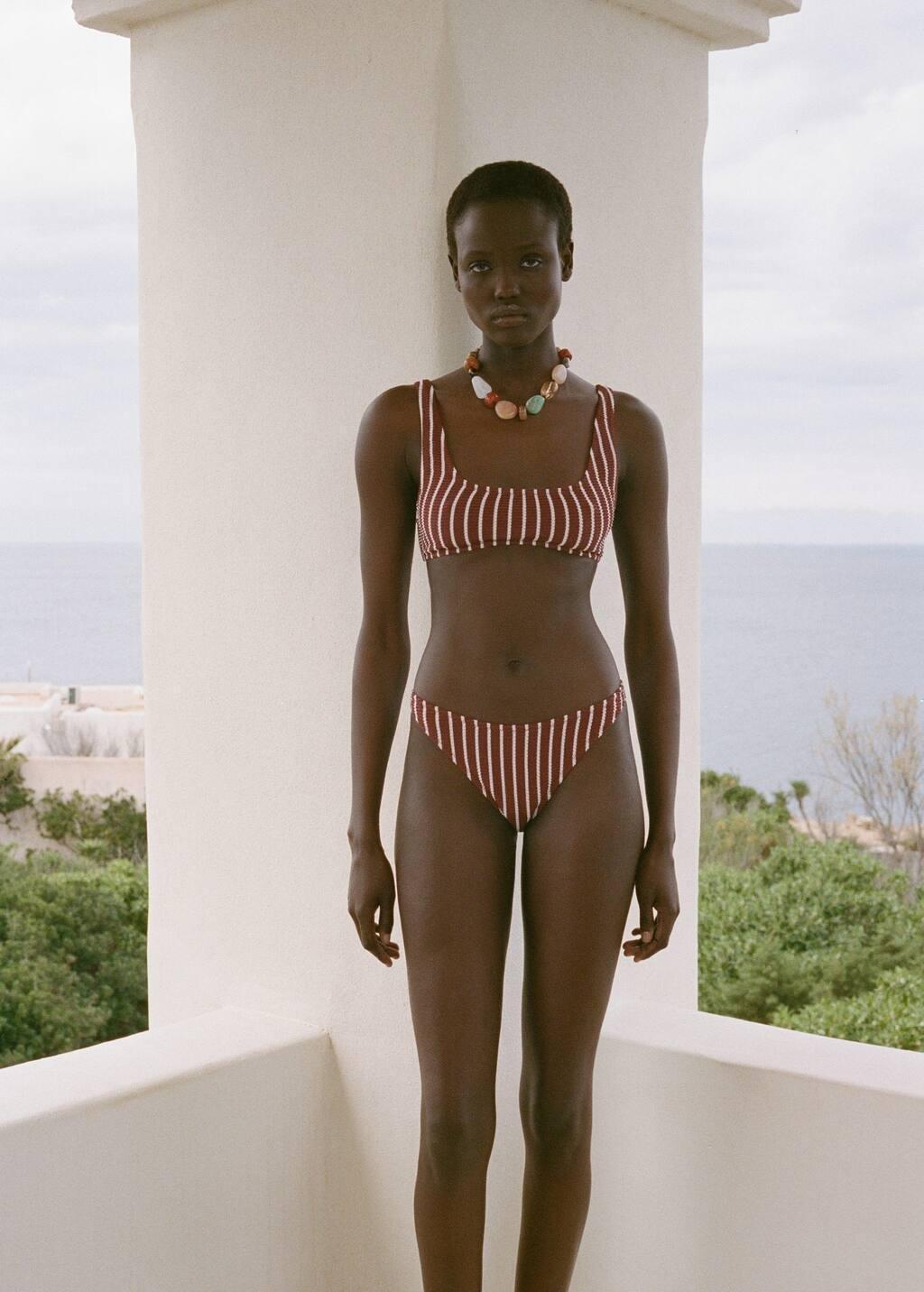 DARK BROWN Striped ribbed bikini bottoms, , large image number 2