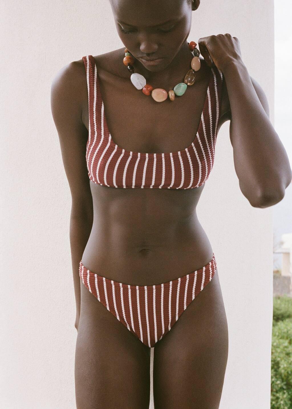 DARK BROWN Striped ribbed bikini bottoms, , large image number 3