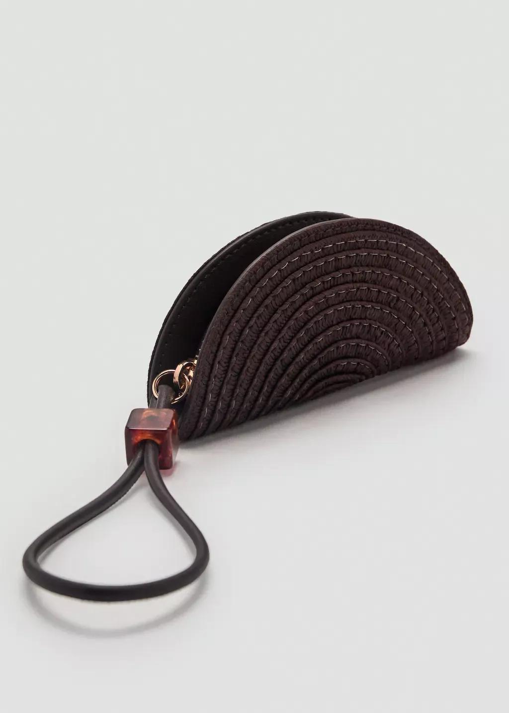 Brown Natural Fibre Mini-Toiletry Bag With Bead Detail, Dark Brown, large image number 0