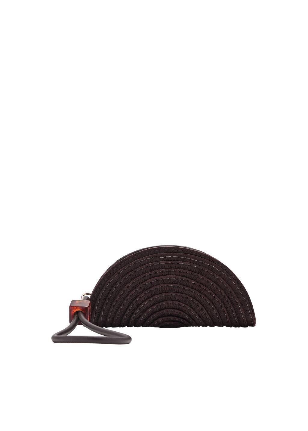 Brown Natural Fibre Mini-Toiletry Bag With Bead Detail, Dark Brown, large image number 2
