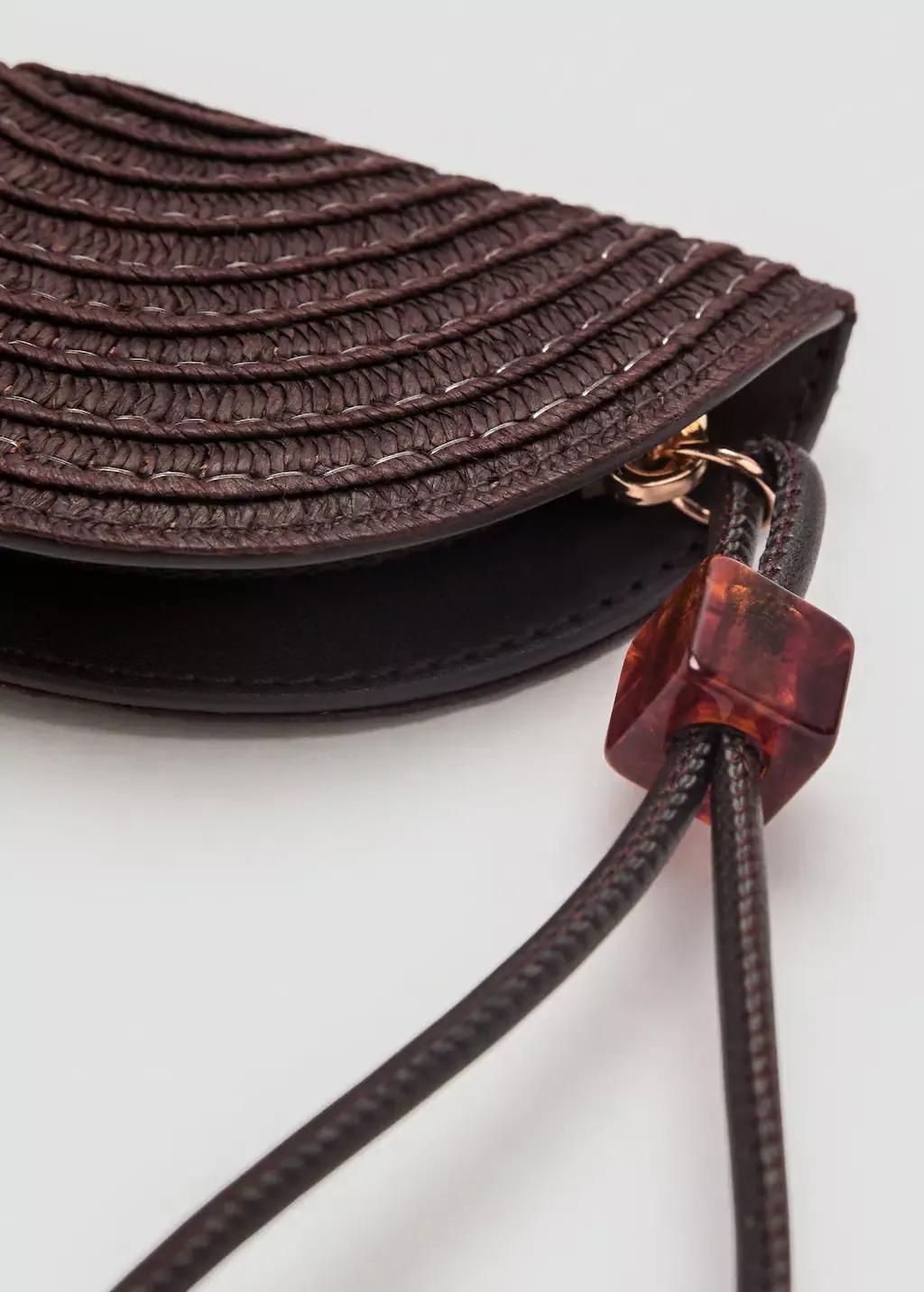 Brown Natural Fibre Mini-Toiletry Bag With Bead Detail, Dark Brown, large image number 3