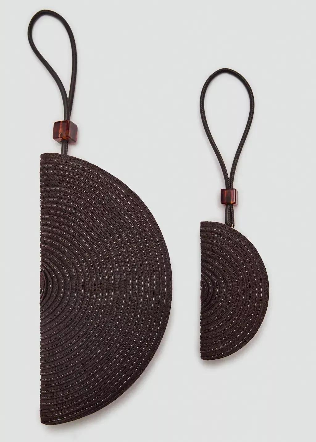 Brown Natural Fibre Mini-Toiletry Bag With Bead Detail, Dark Brown, large image number 5