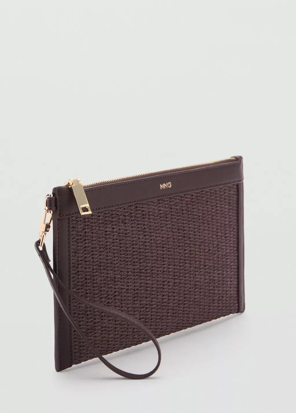 Brown Natural Fibre Clutch, Dark Brown, large image number 0