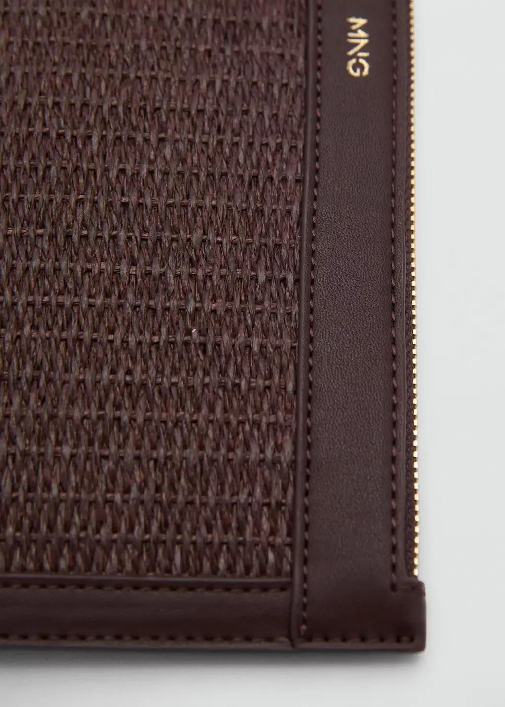 Brown Natural Fibre Clutch, Dark Brown, large image number 1