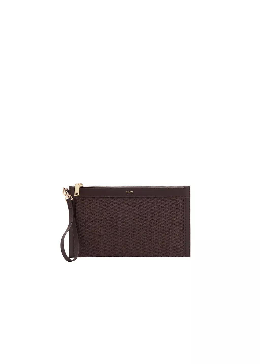 Brown Natural Fibre Clutch, Dark Brown, large image number 3