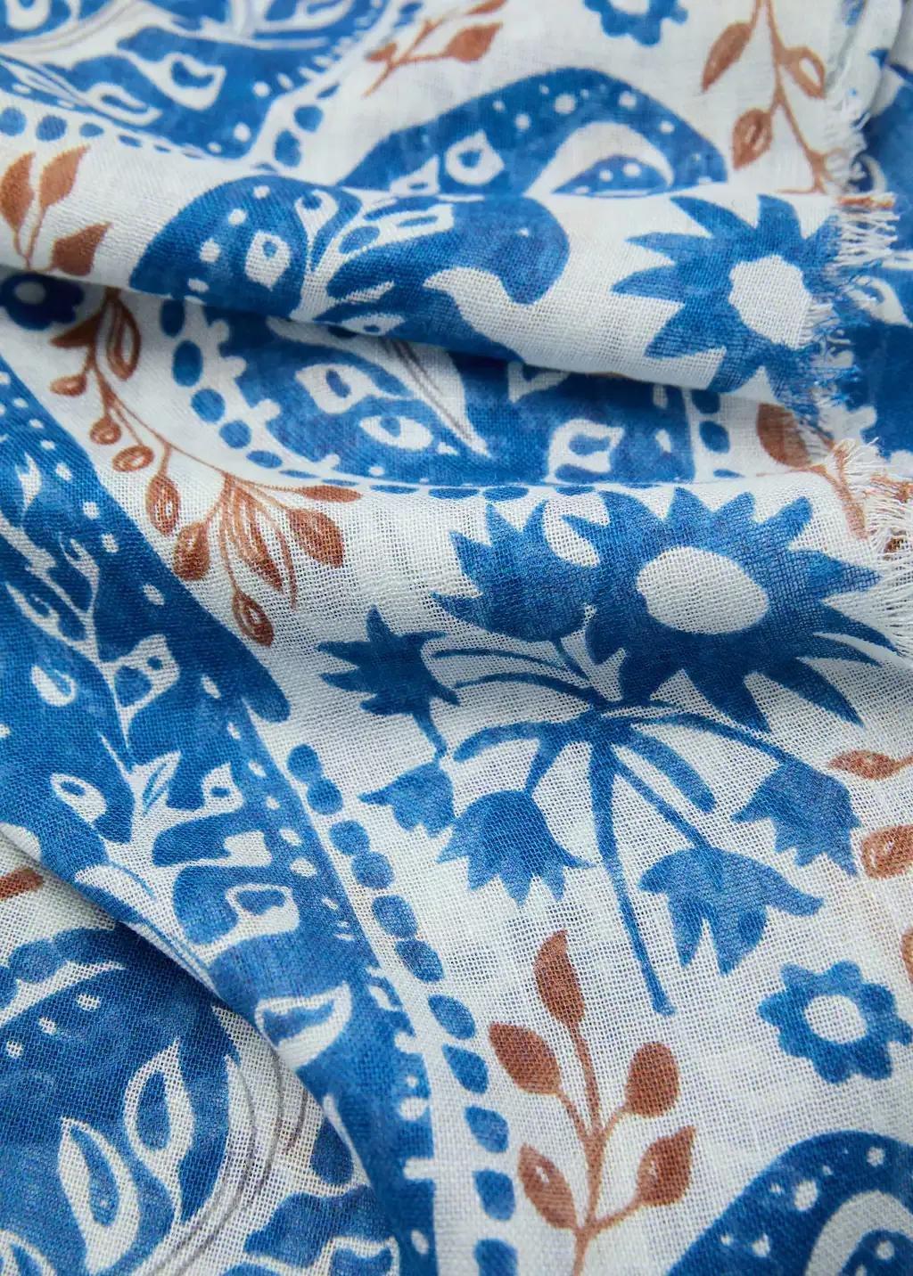 MEDIUM BLUE Linen-blend paisley scarf, Medium Blue, large image number 0